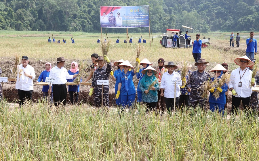 Mentan dan Wakasal Bersama Pj Gubernur Lampung Panen Raya Padi dan Jagung di Pantai Caligi