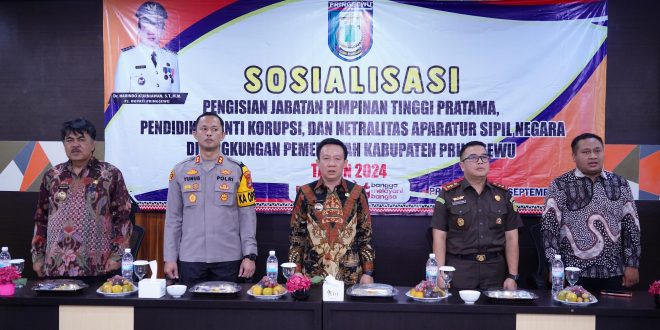 Pj. Bupati Pringsewu Dr. Marindo Kurniawan, ST., MM Membuka Sosialisasi Pengisian Jabatan Tinggi Pratama dan Pendidikan Anti Korupsi