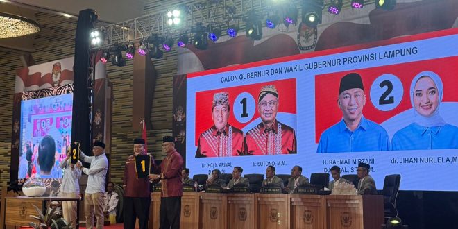 Pilgub Lampung 2024,Arinal- Sutono Nomor Urut 1 RMD-Jihan Nomor Urut 2