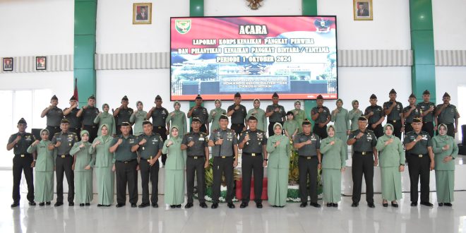 Danrem 043/Gatam Terima Laporan Korps Kenaikan Pangkat Perwira Dan Lantik Kenaikan Pangkat Bintara Dan Tamtama