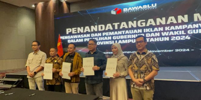 Bawaslu Lampung Teken Penandatanganan Mou Pengawasan dan Pemantauan iklan Kampanye di Media Massa
