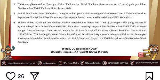 Terbukti Melanggar Pidana Pilkada, Paslon WARU Didiskualifikasi dari Pencalonan