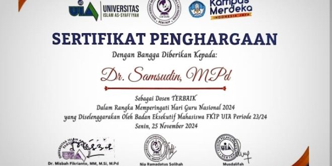 Pj. Gubernur Samsudin Terima Penghargaan Dosen Terbaik Dari UIA