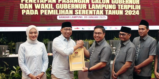 KPU Provinsi Lampung Resmi Tetapkan Rahmat Mirzani Djausal dan Jihan Nurlela sebagai Gubernur dan Wakil Gubernur Lampung Terpilih Periode 2025-2030