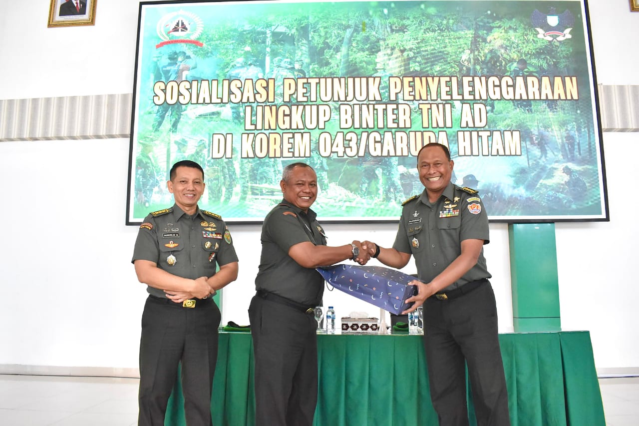 Korem 043/Gatam Gelar Sosialisasi Petunjuk Penyelenggaraan Lingkup Binter TNI AD