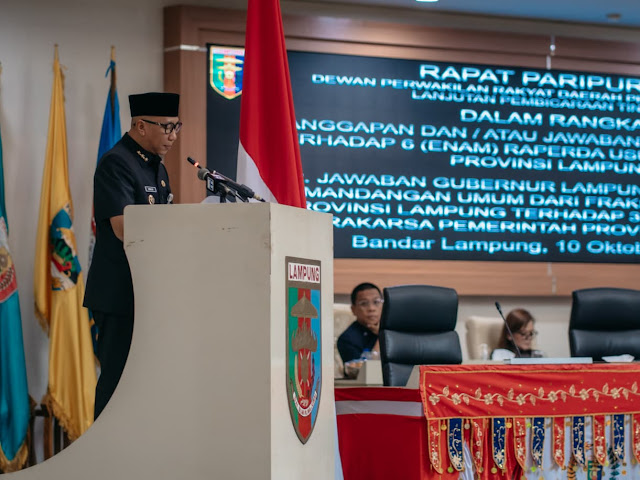 Gubernur Rahmat Mirzani Djausal Sampaikan Apresiasi kepada Seluruh Fraksi DPRD atas Tanggapan Positif terhadap Tiga Raperda Prakarsa Pemerintah Lampung