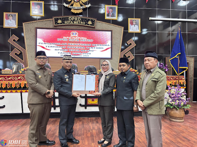 Gelar Rapat Paripurna DPRD Kota Metro : Raperda RPJMD 2025-2029 Disahkan Menjadi Perda