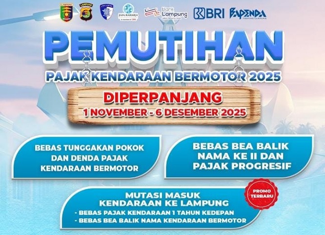Pemprov Lampung Kembali Perpanjang Pemutihan Pajak Kendaraan Bermotor