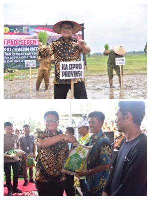 Ketua DPRD Provinsi Lampung Ahmad Giri Akbar Hadiri Kegiatan Tanam Padi di Desa Braja Fajar