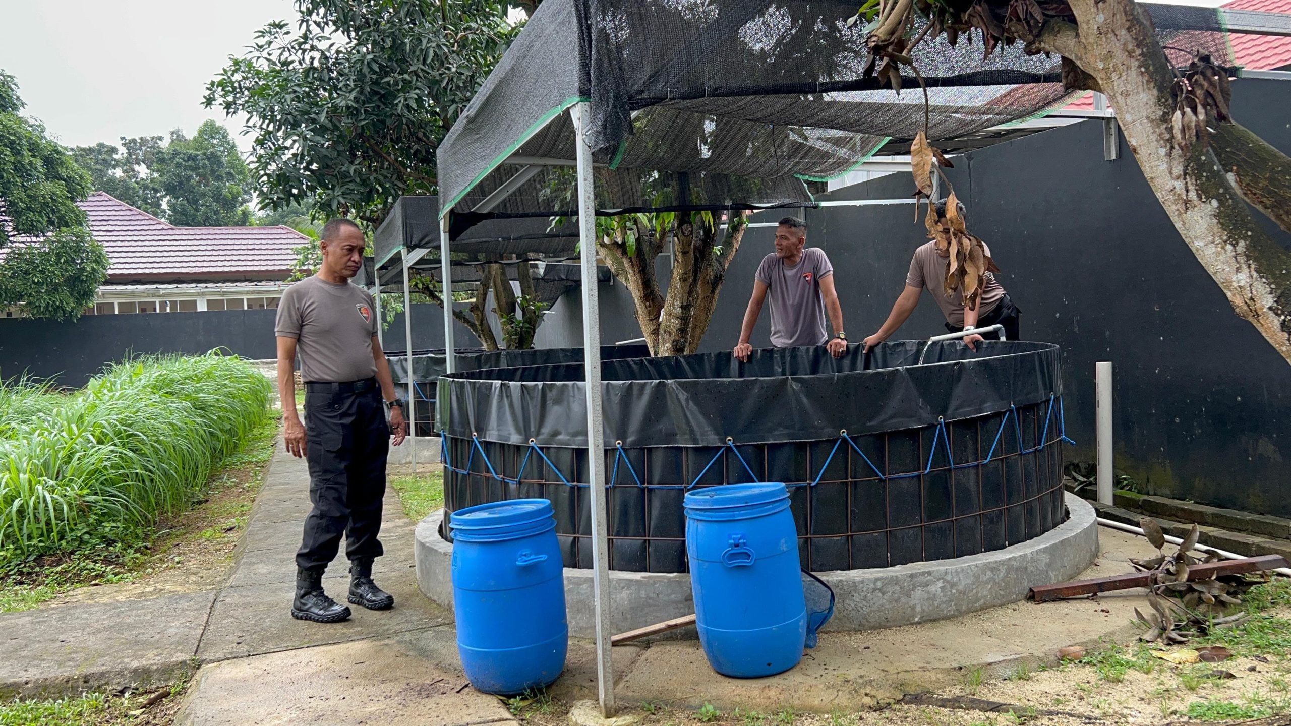 PLH) Danyon A Pelopor Tinjau Langsung Progres Budidaya Ikan untuk Ketahanan Pangan