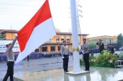 Guyuran Hujan Tak Halangi Semangat Personel Polda Lampung Peringati HUT ke-81 Kemerdekaan RI